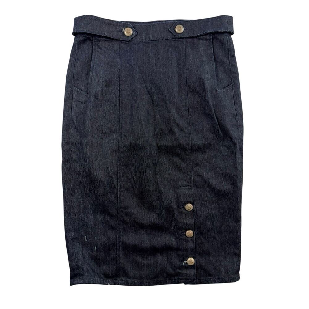 Vtg Y2K Seven For All Mankind Sz 28 Skirt Pencil Straight Dark Denim Jean Wiggle